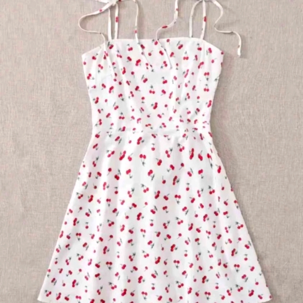 SHEIN White Cherry Print Slip Dress Size L - Picture 5 of 6